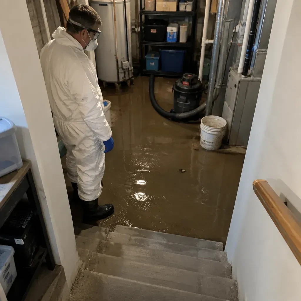 Sewer backup cleanup being performed at a home in Provo, UT