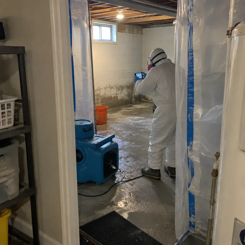 A sewer backup and cleanup in Provo being checked over